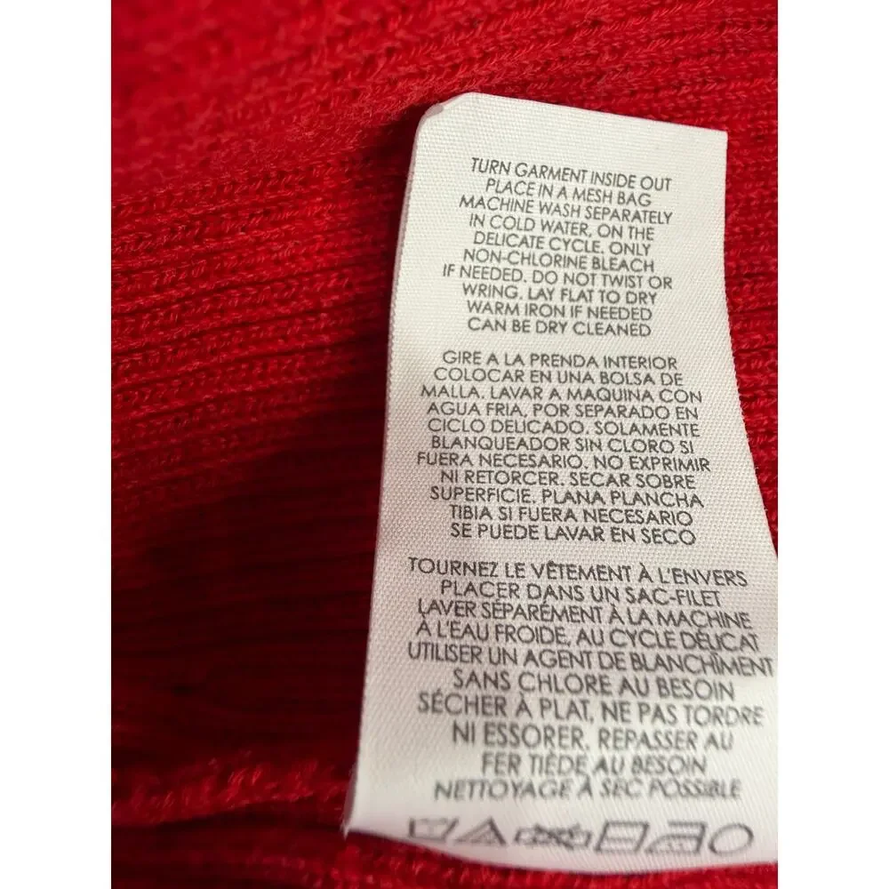 Cabi Gala Cardigan M Red Ribbed Belted Puff Sleeve Wrap Sweater 100 Cotton 5634